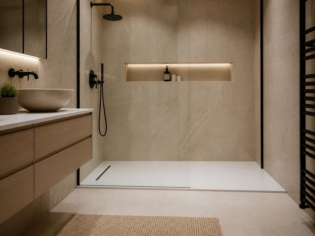 Plato de ducha extraplano instalado en sustitución de una bañera
