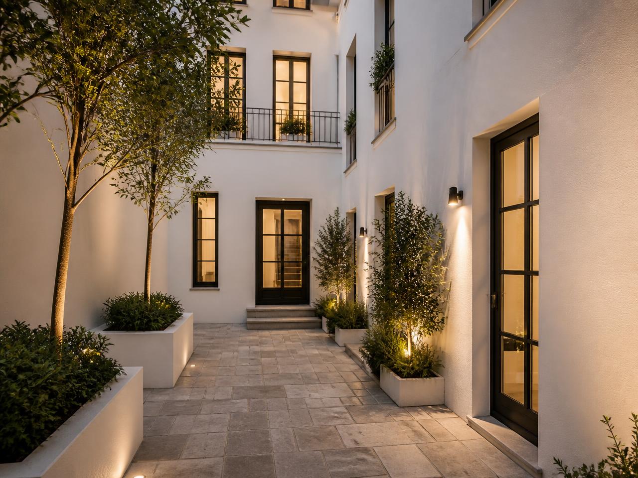 Patio exterior renovado con nuevo pavimento